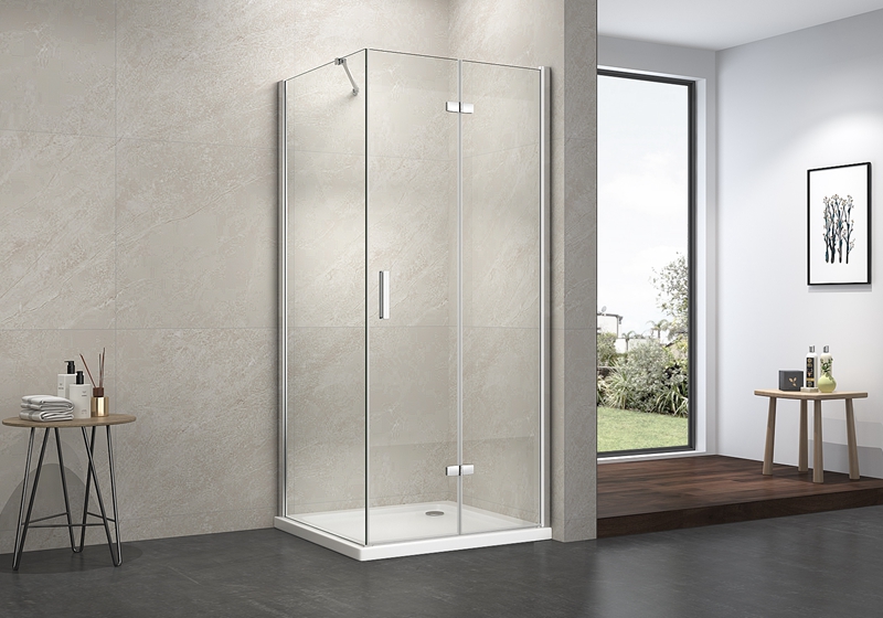 EX-215 divisória de chuveiro clássica com dobradiça de canto de vidro transparente de 6 mm e barra de suporte em aço inoxidável