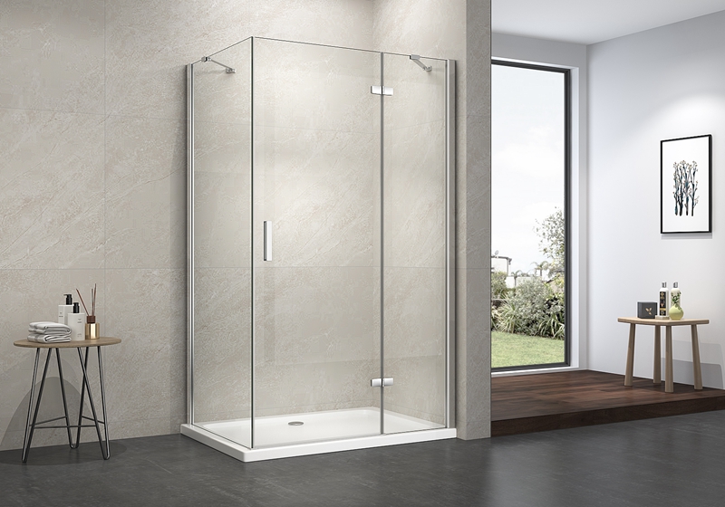EX-403 Cabine de chuveiro clássica com dobradiça retangular de 6 mm e barra de suporte em aço inoxidável
