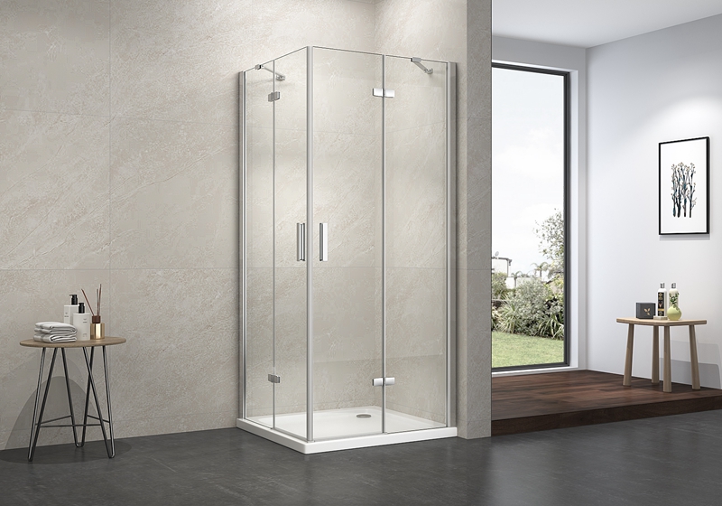 EX-407 porta de chuveiro clássica com dobradiça quadrada de vidro nano de 6 mm com 2 barras de suporte de aço inoxidável