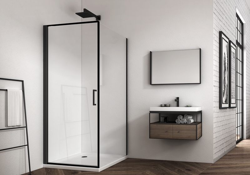 EX-921 Cabine de chuveiro premium com dobradiça quadrada preta fosca de 6/8 mm com faixa à prova d'água